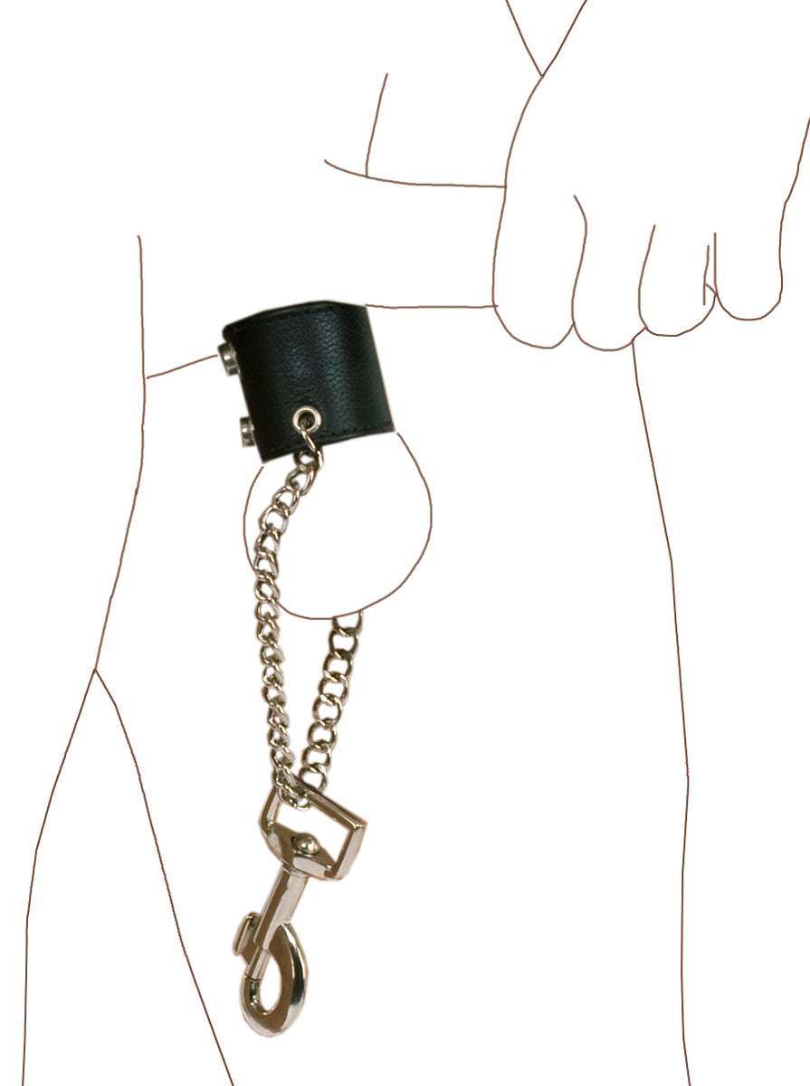 Leather Testicle Stretcher with Chains & Clip for Weights