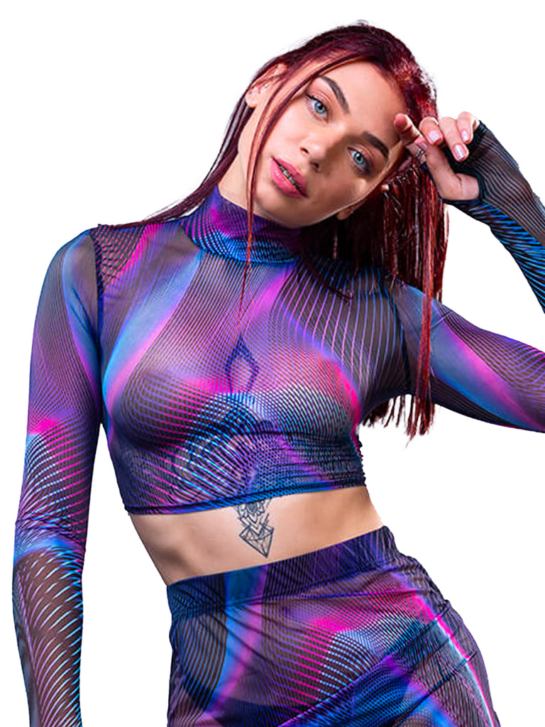 Synth Wave Mesh Sleeved Top