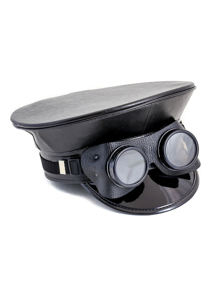 Patent Police Hat with Leather Goggles - One Size