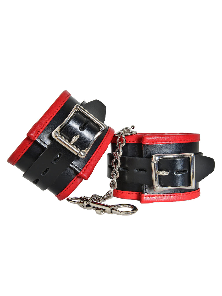 Heavy Padded Leather Bondage Cuffs Red and Black