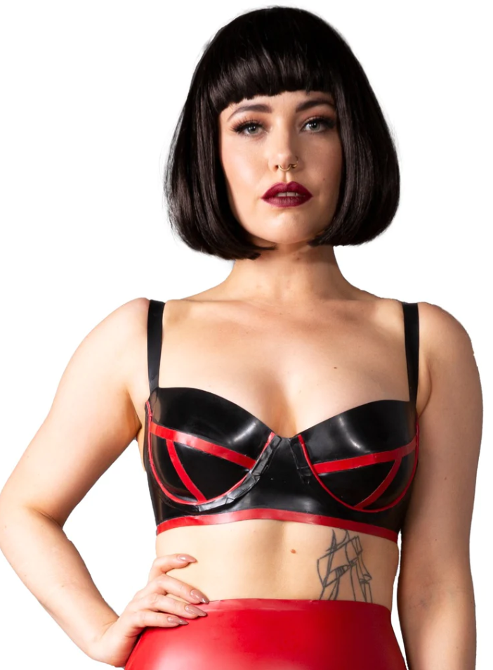 Skin Two UK Bordello Latex Bra in Black & Red - Clearance - Size S Clearance