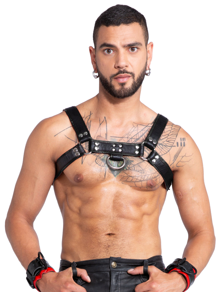 Skin Two UK Leather Chest Harness Black and Red Harness