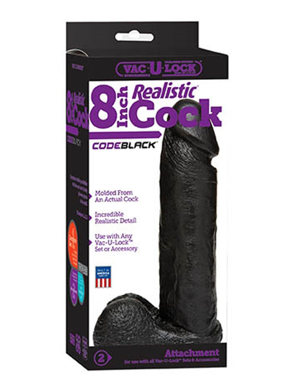 Skin Two UK Vac-U-Lock Code Black Realistic 8 Inch Dildo Dildo