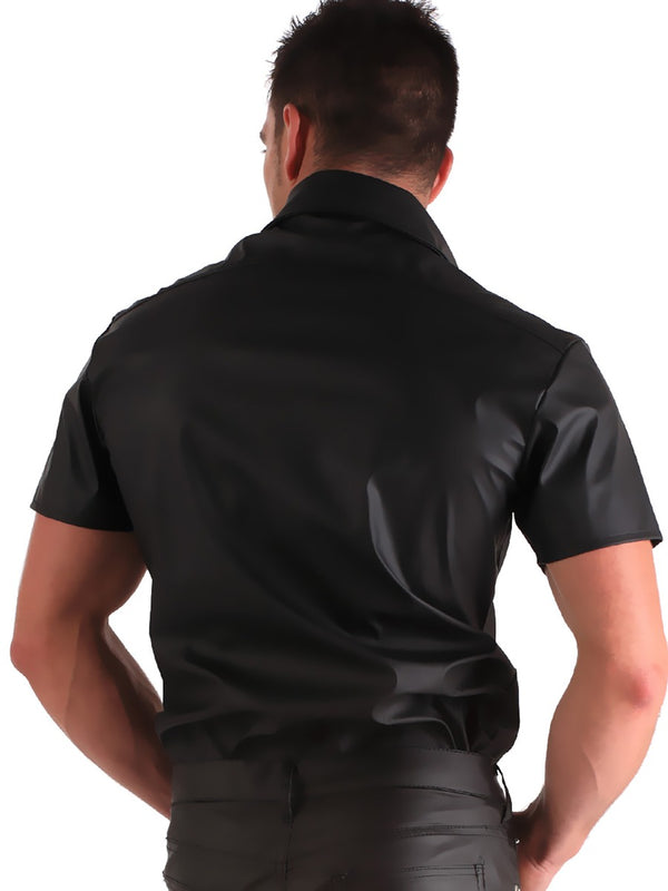 Skin Two UK Clearance- Leatherette Short Sleeved Shirt Black- L Clearance