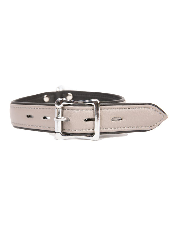 Skin Two UK Grey Leather D-Ring Collar with Black Piping Collar