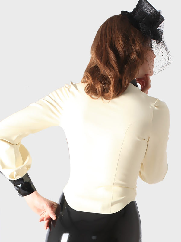 Skin Two UK Size M Clearance Latex Mistress Blouse in White & Black Size M Clearance