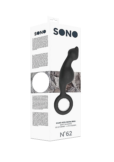 Skin Two UK No. 62 - Dildo With Metal Ring - Black Anal Toy